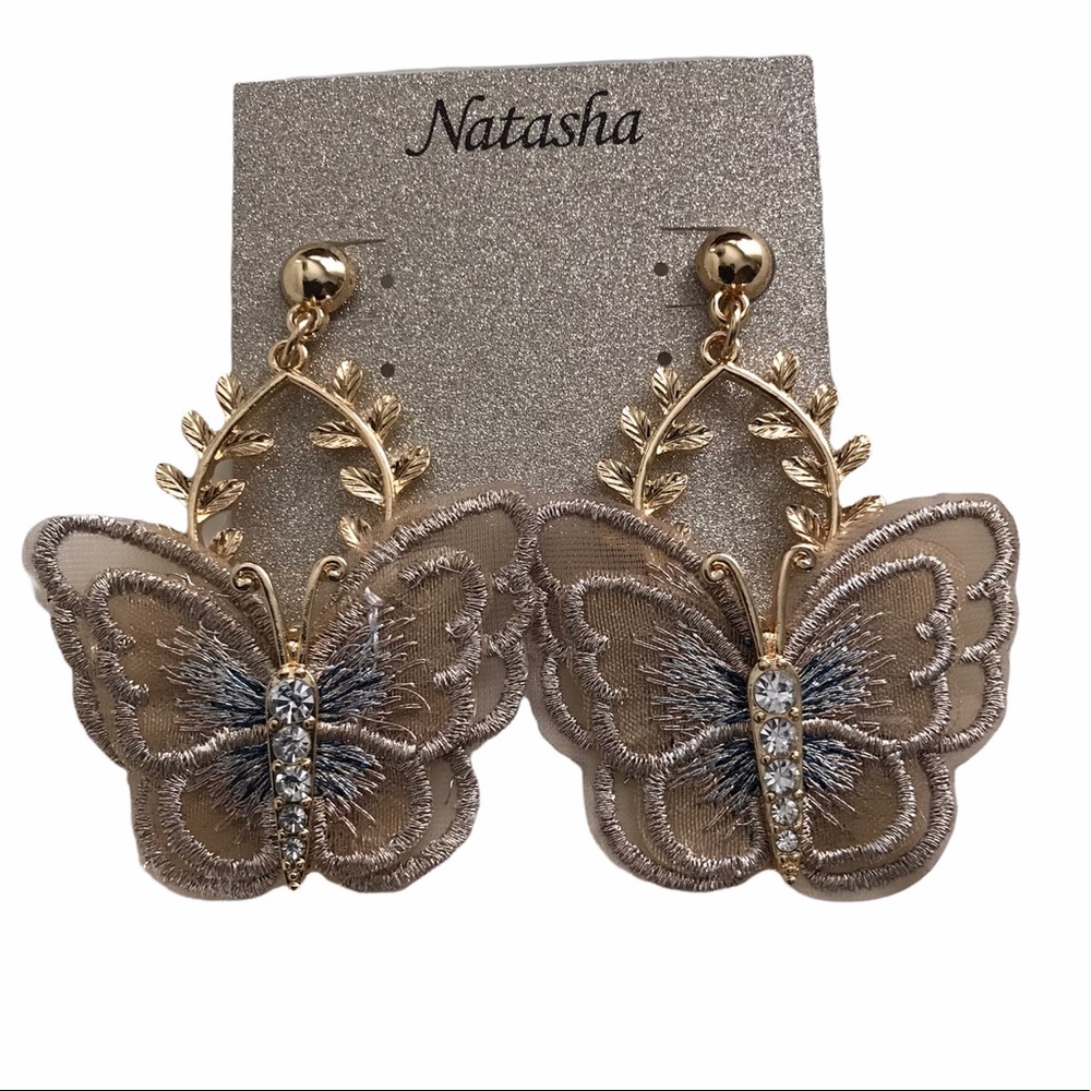 Natasha Gold-Tone Butterfly Dangle Earrings - Picture 3 of 3